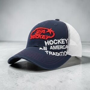 USA Hockey Trucker Hat Navy Blue White Mesh Snapback‎ An American Tradition Cap